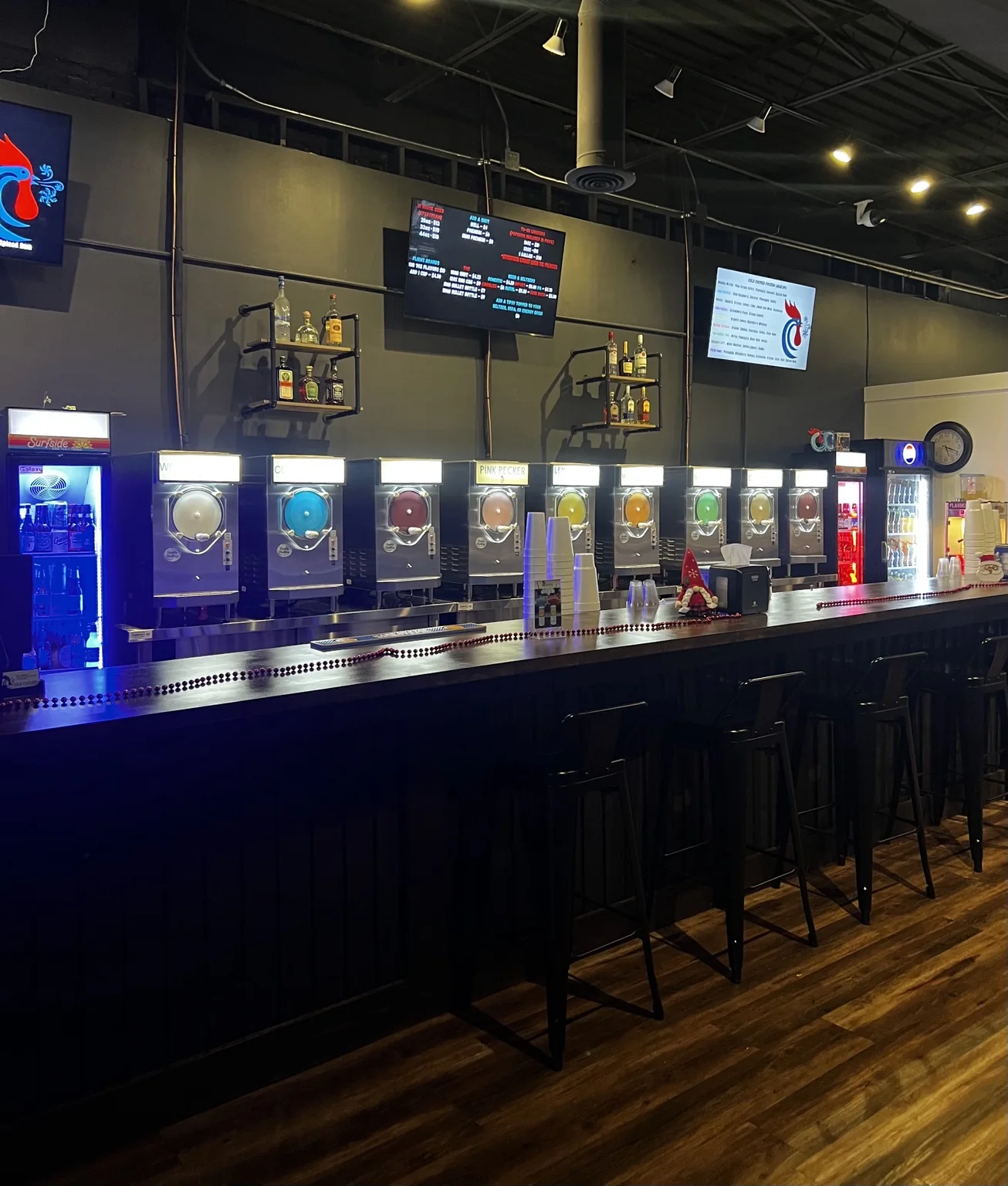 Cold Cocked bar lined with frozen drink machines